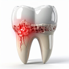 Diseased tooth with inflamed gums and bone loss inflammation
