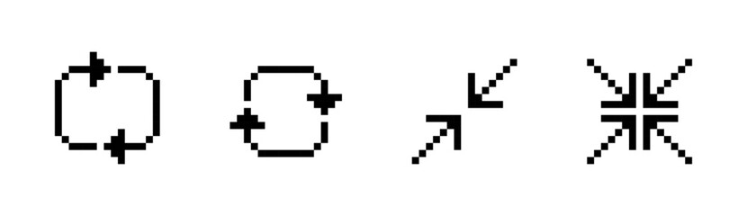 Arrow icons, repeat icons, rotate icons, direction symbols, Pixel art.