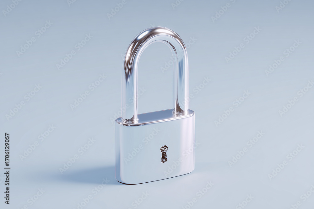 Fototapete minimalist 3d lock with one missing tooth in the shackle representing partial protection or password