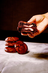 Hand holding cookie close up