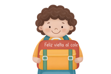Boy with Backpack Saying Happy Back to School child PNG Transparent background