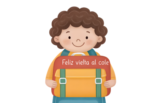 Boy with Backpack Saying Happy Back to School child PNG Transparent background
