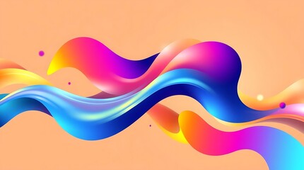 Abstract Wavy Gradient Flow: Colorful Fluid Art on Peach Background with Flowing, Ribbon-like Shapes for Modern, Dynamic Graphic Design Elements      