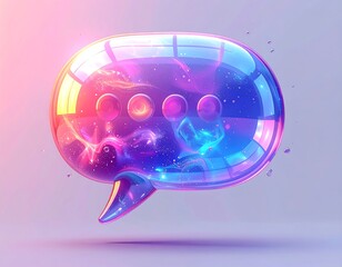 Abstract 3D speech bubble with vibrant colors and cosmic effect