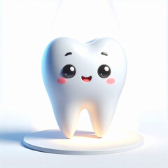 Happy cartoon tooth with rosy cheeks and big eyes cute white