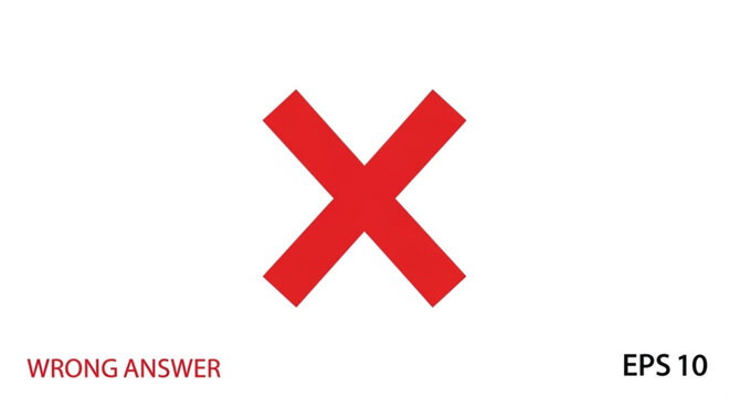 Red cross symbol representing wrong answer, error, or cancellation, sign of rejection and negative response