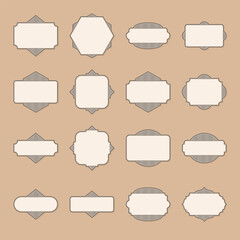 Vintage Vector Label Frame Set with Decorative Striped Backgrounds on Brown