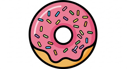 Obraz premium A delightful donut with pink frosting and colorful sprinkles, a sweet treat that brings joy to any occasion