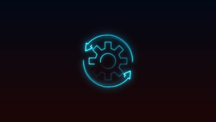 Neon Gear Icon. Glowing Settings and Update Symbol on Black Background 4k resolution.