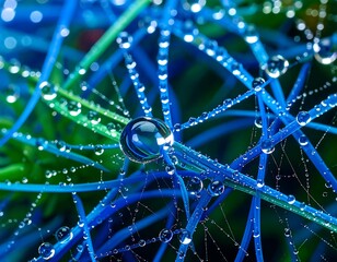 Dewdrops on grass and spiderweb