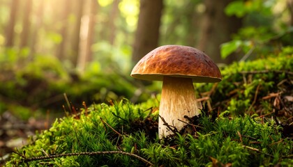 Forest mushroom in mossy ground