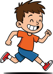 Happy smiling boy running fast in casual clothes, cartoon character illustration for children activity, sport, outdoor play, healthy lifestyle vector.