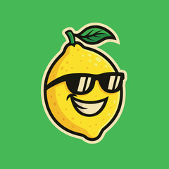Smiling cool lemon with sunglass - cartoon mascot illustration character vector clip - tee design for printing. Good for poster, wallpaper, t-shirt, gift.