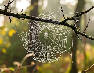 Dew-kissed spiderweb on a branch