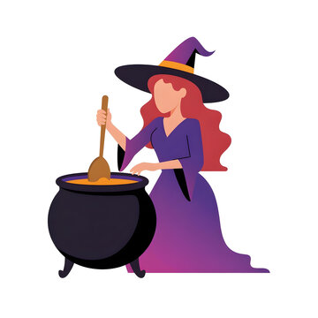 witch stirring cauldron halloween scene clip art preview