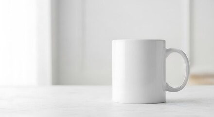 Obraz premium White ceramic mug on a table with soft background