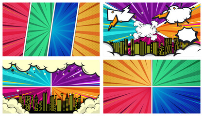 Comic book halftone background. Vintage superheroes comics poster backdrop, halftone texture and superhero vector backgrounds © VectForest