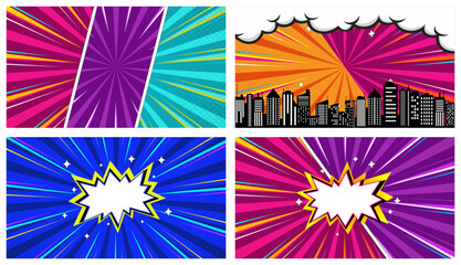 Comic book halftone background. Vintage superheroes comics poster backdrop, halftone texture and superhero vector backgrounds