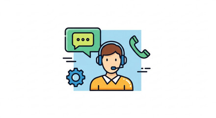 Illustration of a customer service representative with headset, providing support and assistance to clients