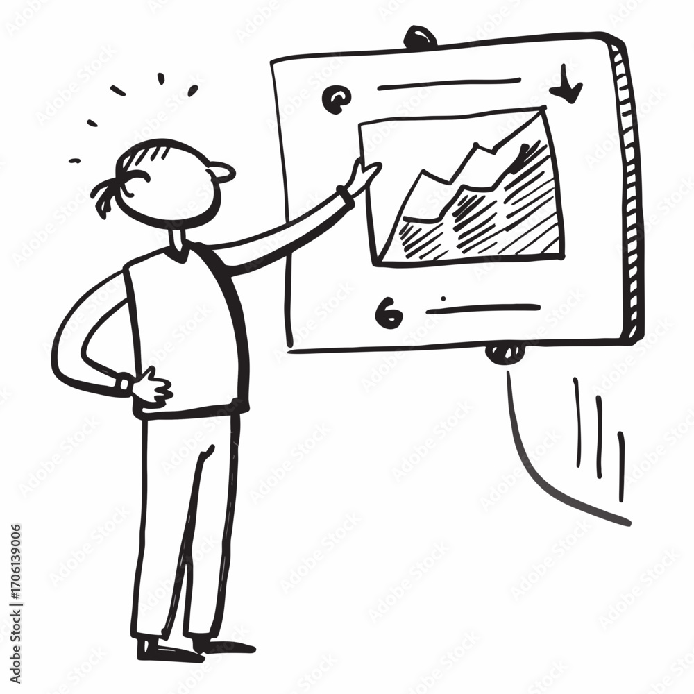 Poster dynamic presentation of business growth with rising chart, a professional speaker presenting data wi