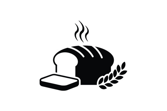 Freshly baked loaf of bread with slice and wheat stalk icon