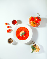 Gazpacho or gaspacho soup. Spanish cold tomato soup.