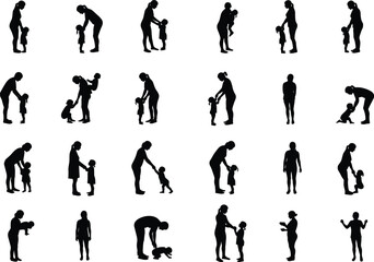 Silhouette of mother and child, parenting moments, family bonding, child care, toddler interaction, nurturing, love, guidance, motherhood, parenting concept