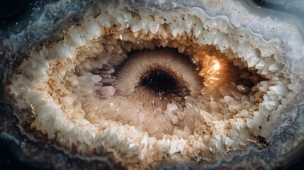 A stunning view of a geode revealing crystals and unique textures in natural light