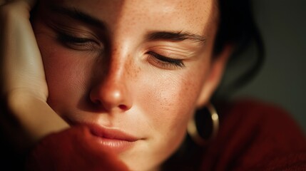 Quiet moment of reflection with a young woman in soft light