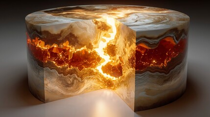 Unique depiction of a cutaway section of a planet showcasing molten core and rock layers