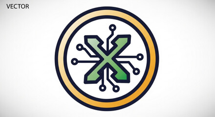 Vector illustration of a tech icon with a circuit board design, symbolizing technology, innovation, and connectivity