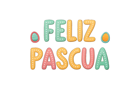 Feliz Pascua Text with Easter Eggs and Dots holiday greeting PNG Transparent background