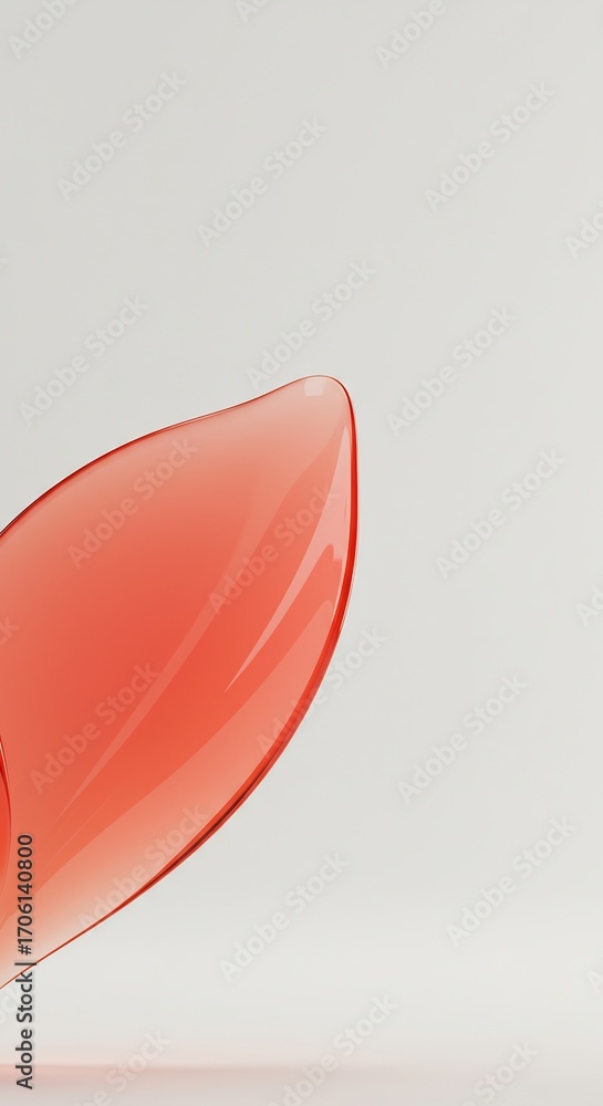 Poster modern 3d render of a glossy red glass petal on a clean white background. abstract glassmorphism des