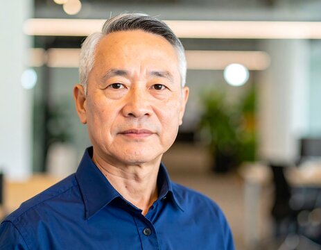 Serious older man in office setting