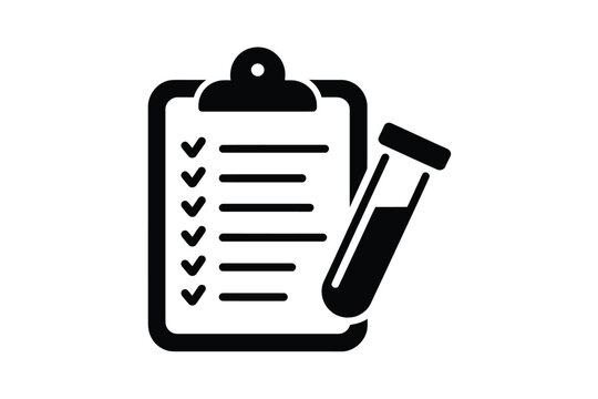 Medical test results checklist and sample vial icon