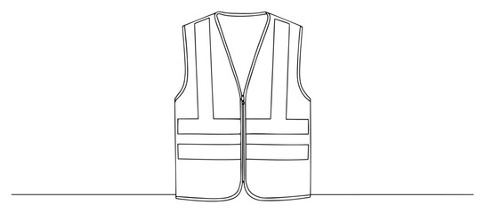 Reflective safety vest outline, high‑visibility workwear garment line drawing – vector illustration