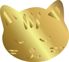 Elegant golden cat face with closed eyes, shiny metallic texture, and peaceful expression, perfect for design projects, stickers, and decorative artwork.