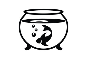 Simple line drawing of a fish in a round bowl with bubbles
