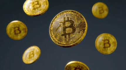 Floating golden bitcoins in cosmic dance, evoking Cyber Monday commerce, futuristic cryptocurrency, digital wealth lantern festival