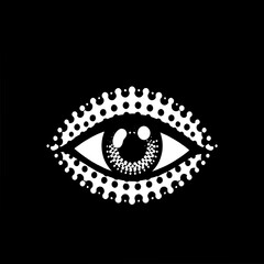 Single Abstract Eye Icon: Halftone Style, Black and White, on Black Background