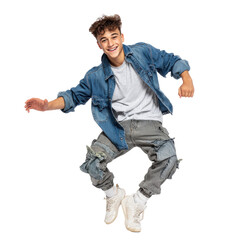Energetic young man dancing on transparent background