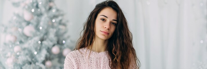 A serene ambiance envelops an introspective Southeast Asian woman in cozy knitwear, echoing Christmas tranquility and Midsummer mindfulness