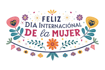 International Womens Day Floral Typography feliz dia internacional de la PNG Transparent background