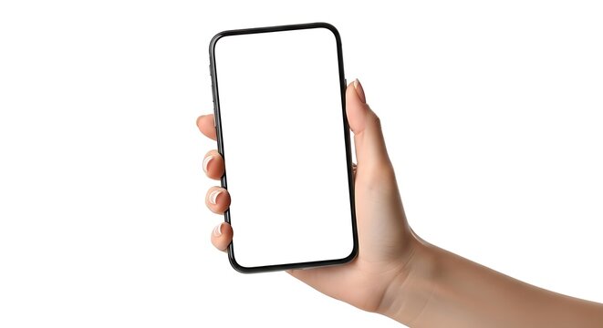 Woman Holding Smartphone with Blank Screen.