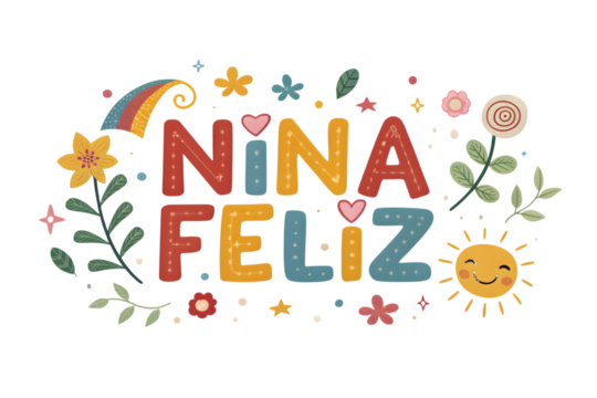 Nina Feliz Text Surrounded By Colorful Elements Keywords: nina feliz, PNG Transparent background