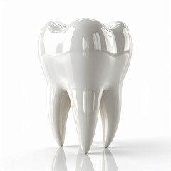 Shiny white molar tooth with roots clean