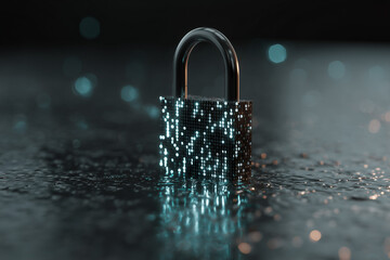 3D minimalist padlock constructed entirely from floating binary numbers concept of digital encryption in cyber systems