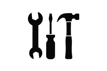 Silhouette of a wrench screwdriver and hammer tools