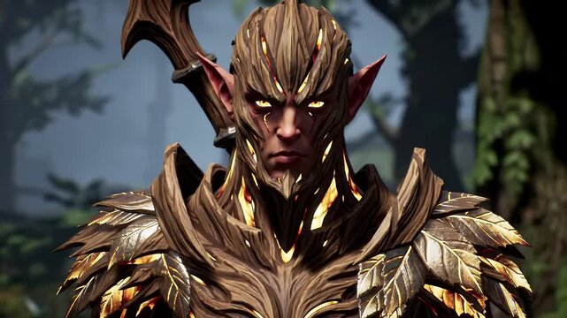 Wood Elf Warrior with Fantasy Portrait.