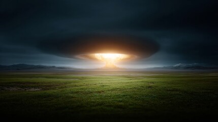 Apocalyptic halo ignites the horizon as dusk greets Solstice of Destruction, celestial omen for Nuclear Awareness Day